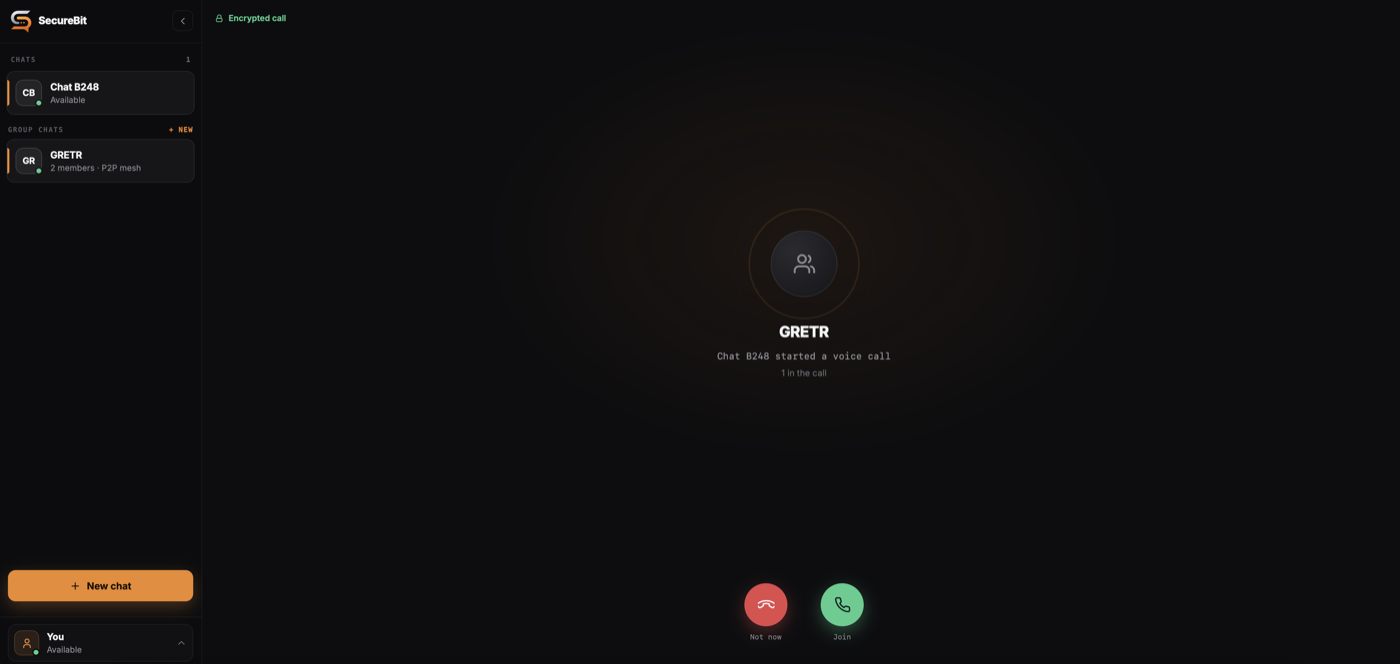 An incoming encrypted group call, offering to join or decline