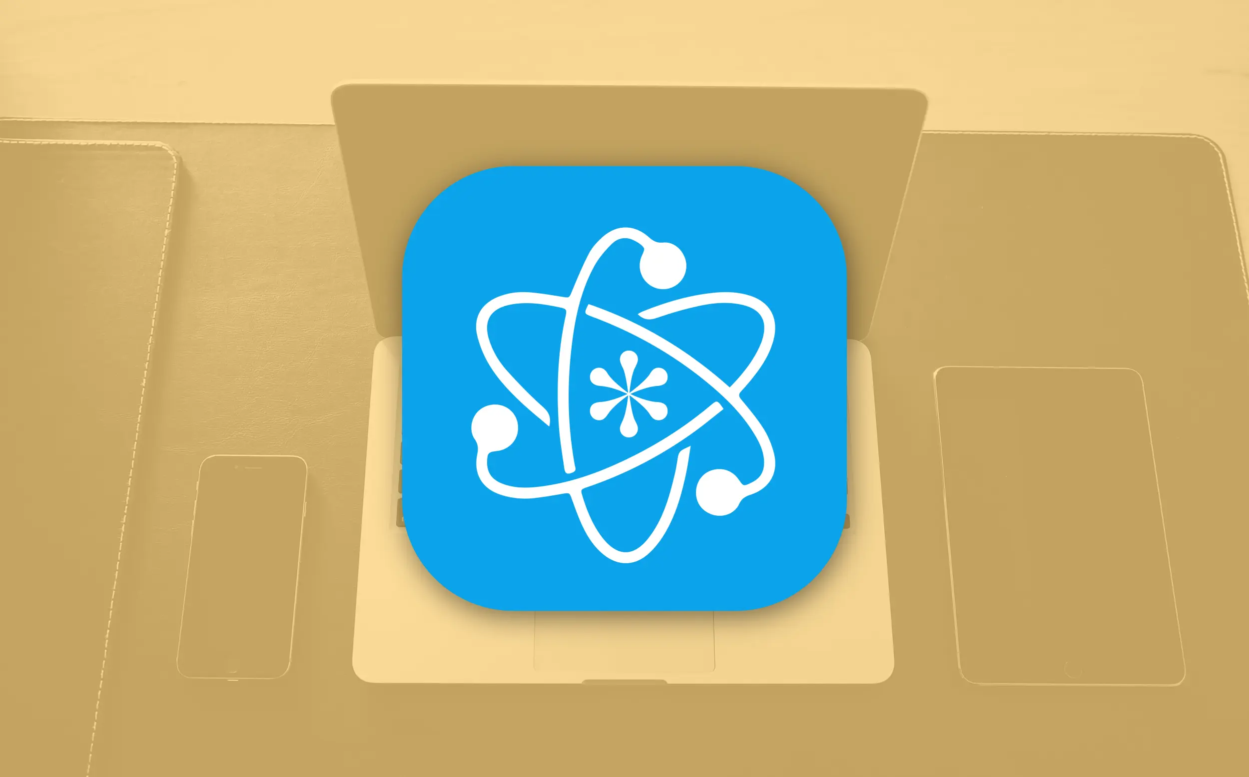 The KeePassium logo over a yellow background showing Apple devices.