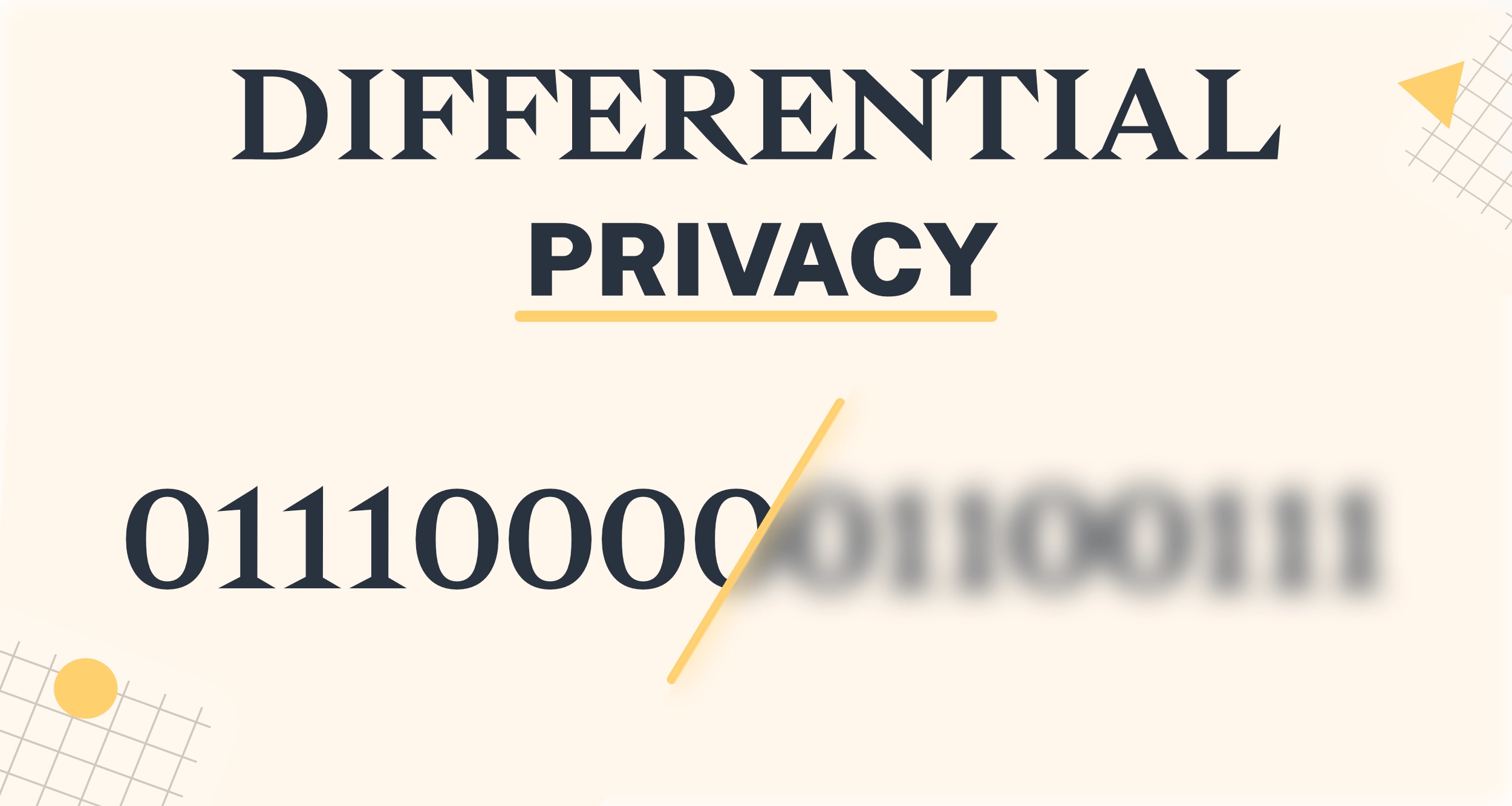 "Differential Privacy" text with a series of ones and zeros being obscured with a blur filter