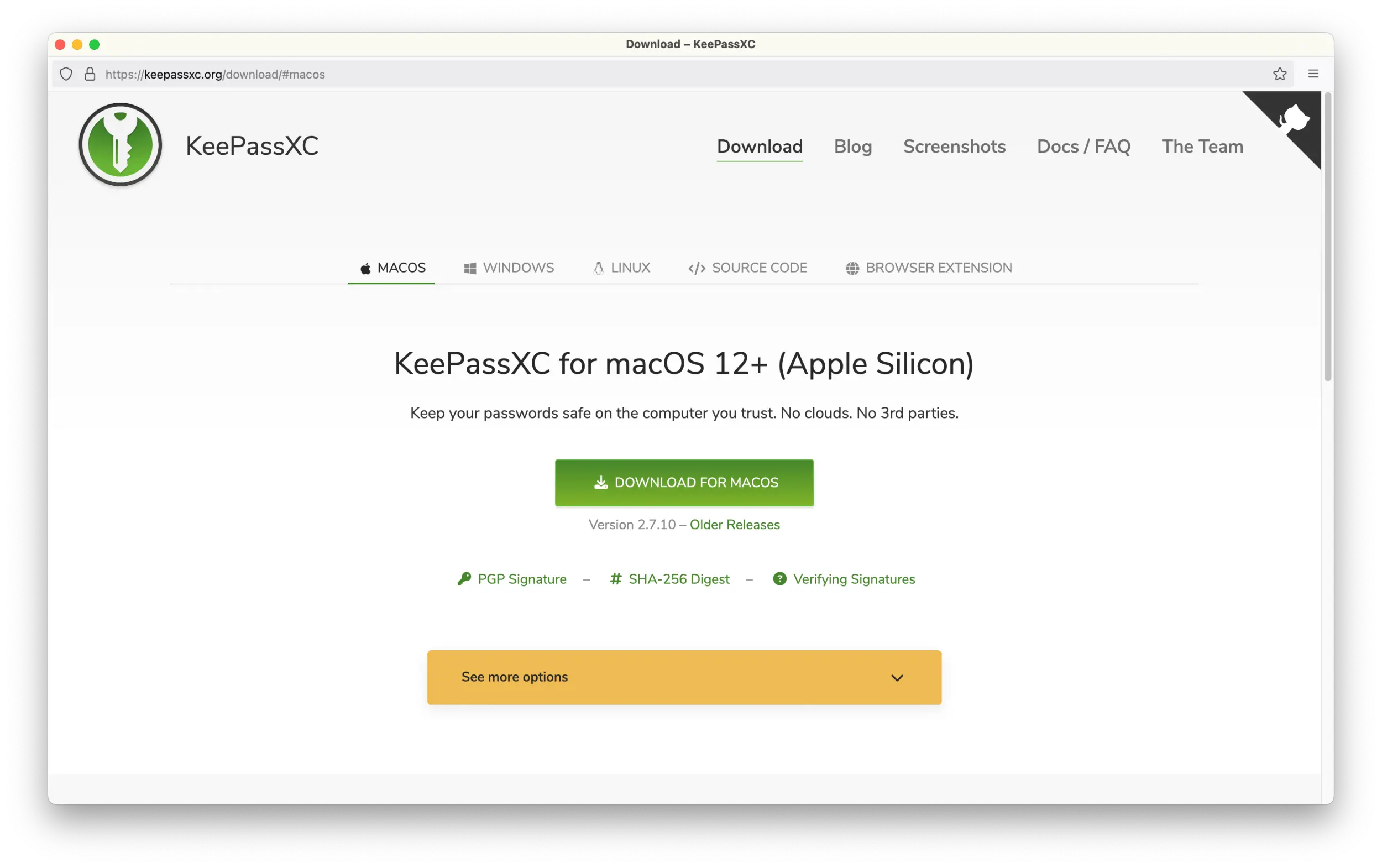 /privacyguides/privacyguides.org/raw/commit/0866b9375a05522b8eba689cbe8b6abcfdcaede8/blog/assets/images/installing-keepassxc-and-yubikey/keepassxc-1-download.webp