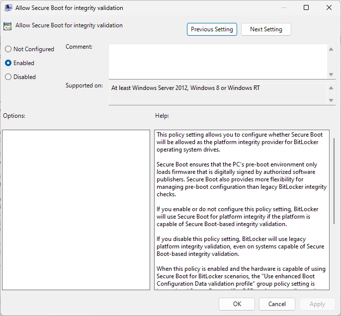 /privacyguides/privacyguides.org/raw/commit/39f281f42875ccd6bf5fdb886c3aca02a89d6652/docs/assets/img/windows/Bitlocker%20Group%20Policies/Secure-boot-integrity-validation.webp