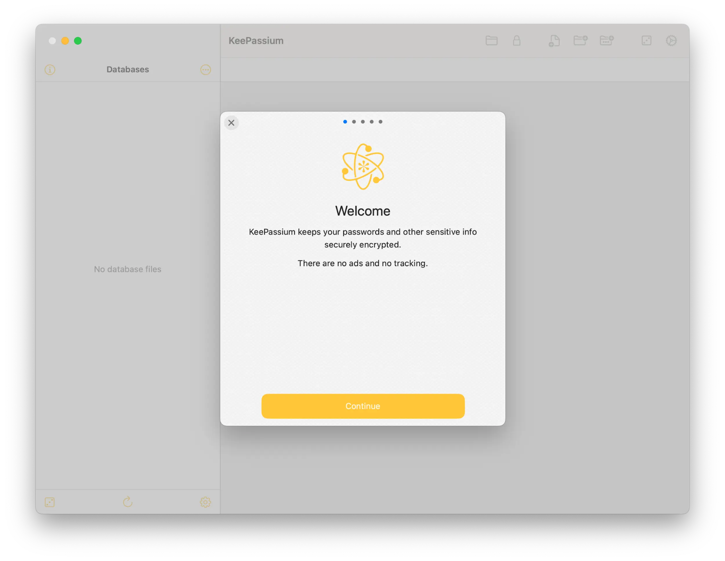 /privacyguides/privacyguides.org/raw/commit/77beced95f9b6acedeaae3e0deb7122540439757/blog/assets/images/keepassium-review/keepassium-startwelcomemac.webp