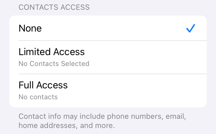 /privacyguides/privacyguides.org/raw/commit/853bb5bb1be977db6c1107ae6b12ec034b488dfb/docs/assets/img/ios/contact-permissions-light.png